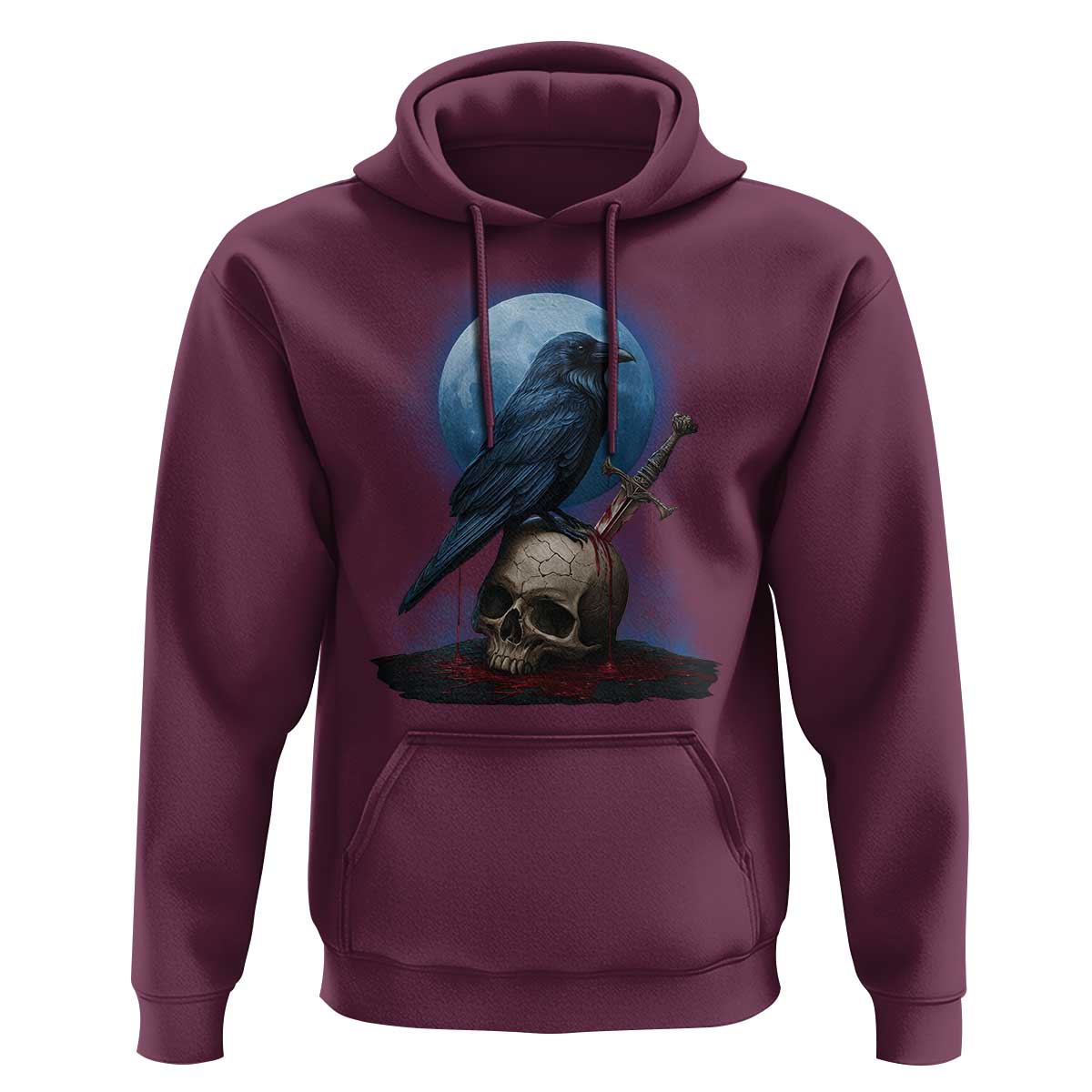 Horror Raven On Skull Hoodie Full Moon Gothic Art - Wonder Print Shop