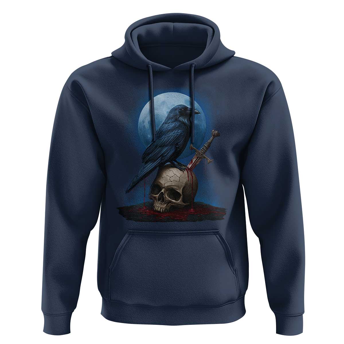 Horror Raven On Skull Hoodie Full Moon Gothic Art - Wonder Print Shop
