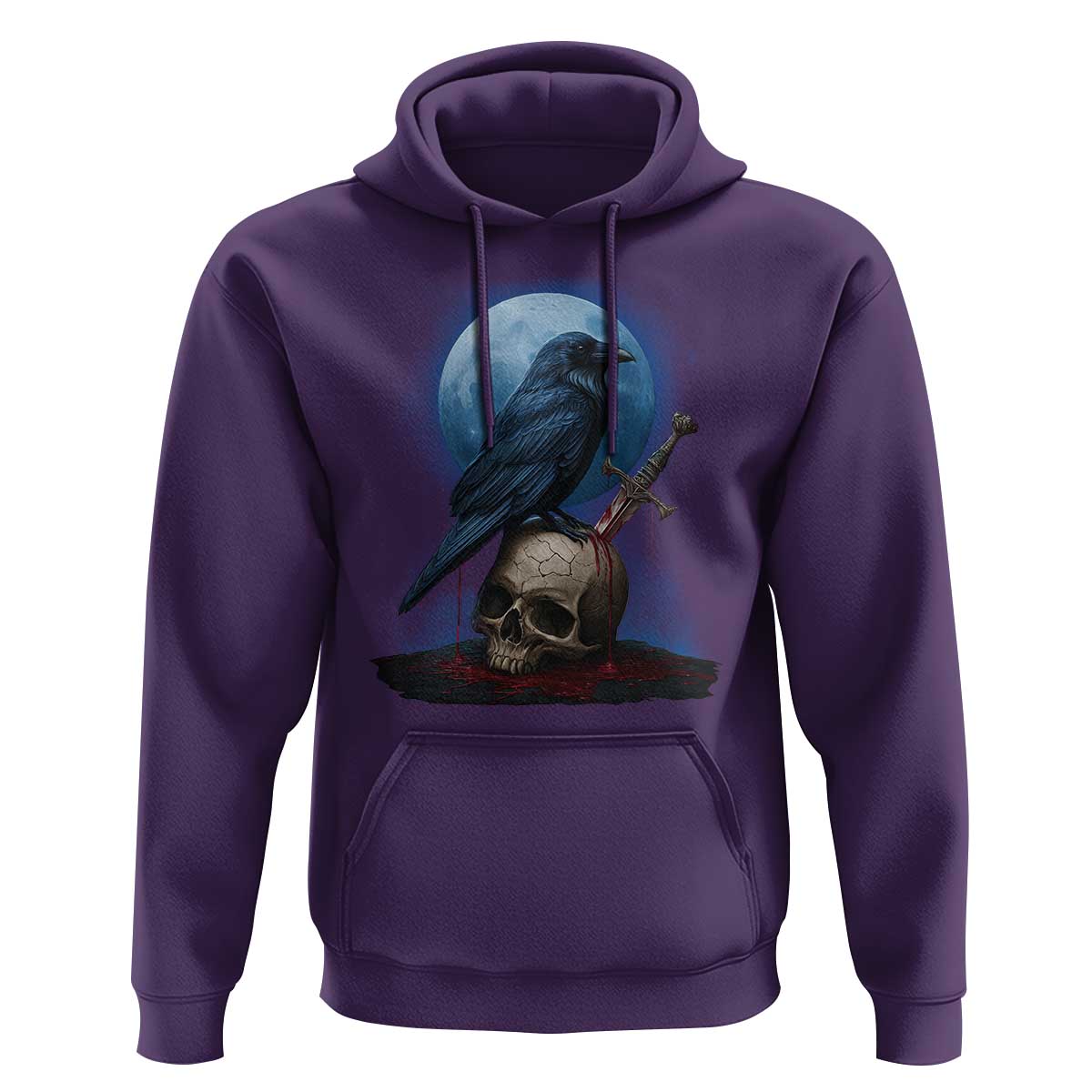 Horror Raven On Skull Hoodie Full Moon Gothic Art - Wonder Print Shop