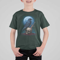 Horror Raven On Skull T Shirt For Kid Full Moon Gothic Art - Wonder Print Shop