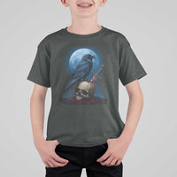 Horror Raven On Skull T Shirt For Kid Full Moon Gothic Art - Wonder Print Shop