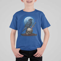 Horror Raven On Skull T Shirt For Kid Full Moon Gothic Art - Wonder Print Shop