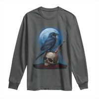 Horror Raven On Skull Long Sleeve Shirt Full Moon Gothic Art - Wonder Print Shop