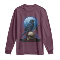 Horror Raven On Skull Long Sleeve Shirt Full Moon Gothic Art - Wonder Print Shop
