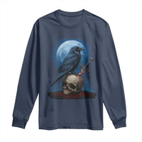 Horror Raven On Skull Long Sleeve Shirt Full Moon Gothic Art - Wonder Print Shop