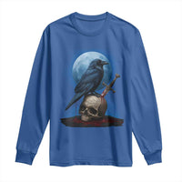 Horror Raven On Skull Long Sleeve Shirt Full Moon Gothic Art - Wonder Print Shop