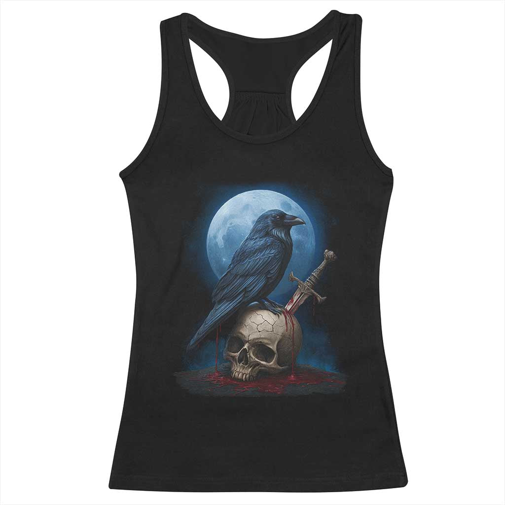 Horror Raven On Skull Racerback Tank Top Full Moon Gothic Art - Wonder Print Shop