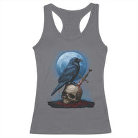 Horror Raven On Skull Racerback Tank Top Full Moon Gothic Art - Wonder Print Shop