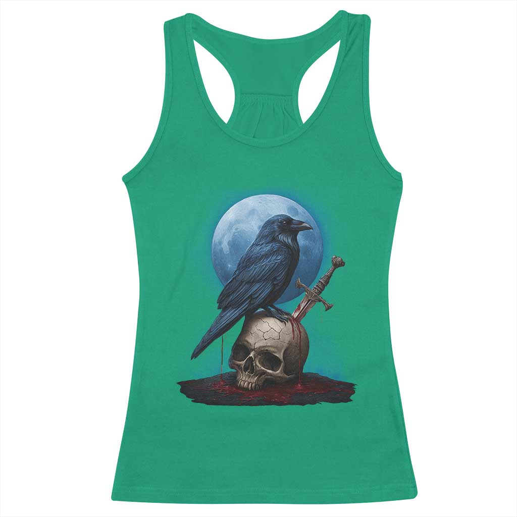 Horror Raven On Skull Racerback Tank Top Full Moon Gothic Art - Wonder Print Shop