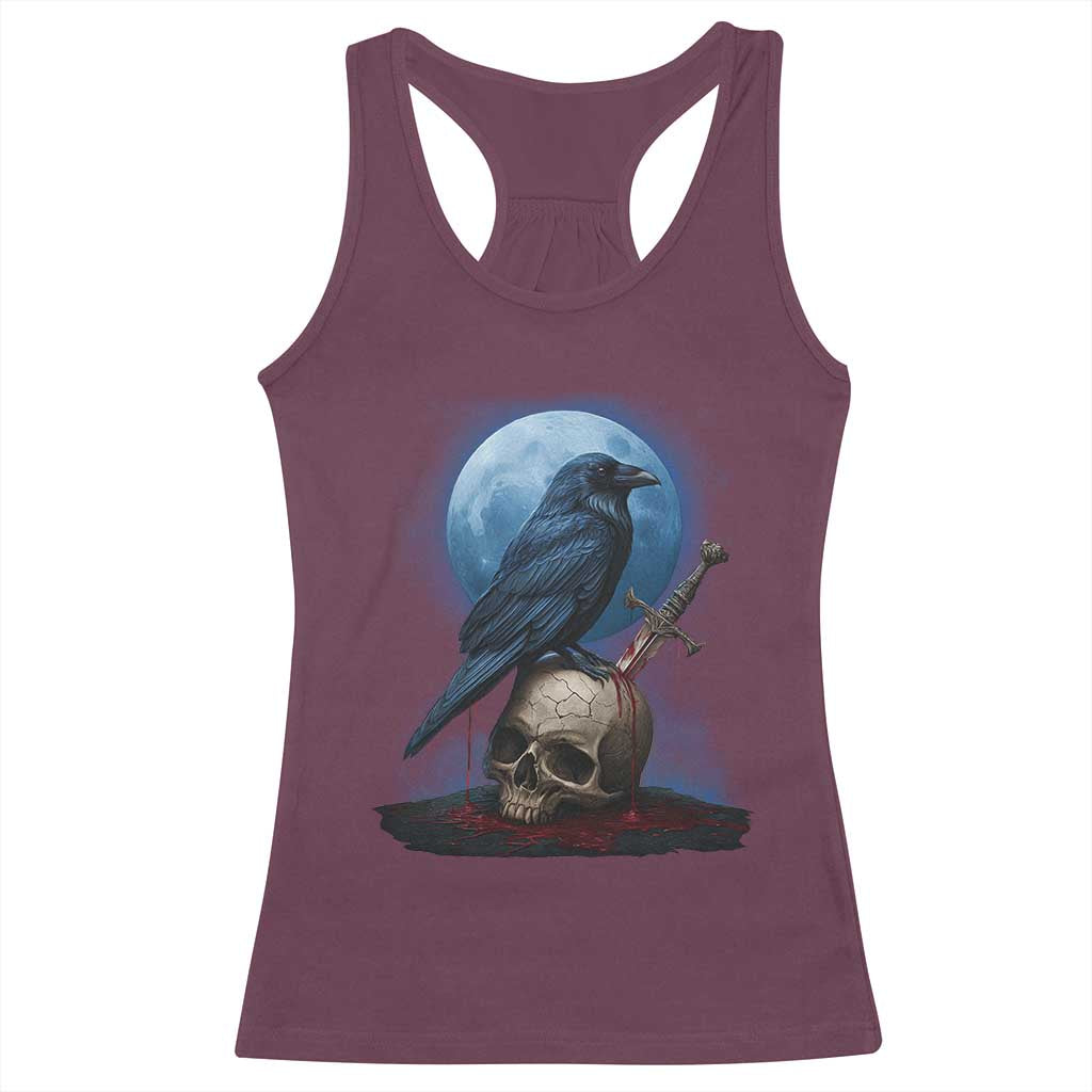 Horror Raven On Skull Racerback Tank Top Full Moon Gothic Art - Wonder Print Shop