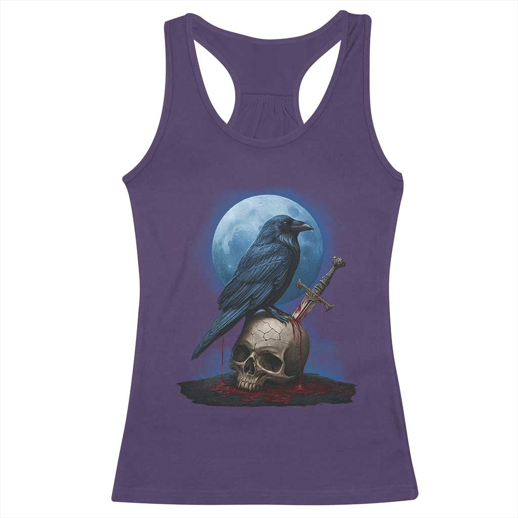 Horror Raven On Skull Racerback Tank Top Full Moon Gothic Art - Wonder Print Shop