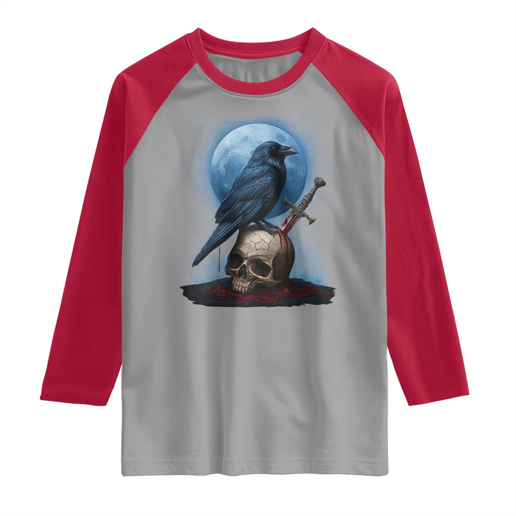 Horror Raven On Skull Raglan Shirt Full Moon Gothic Art - Wonder Print Shop