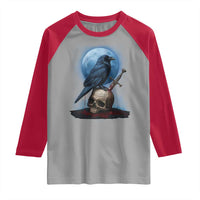 Horror Raven On Skull Raglan Shirt Full Moon Gothic Art - Wonder Print Shop