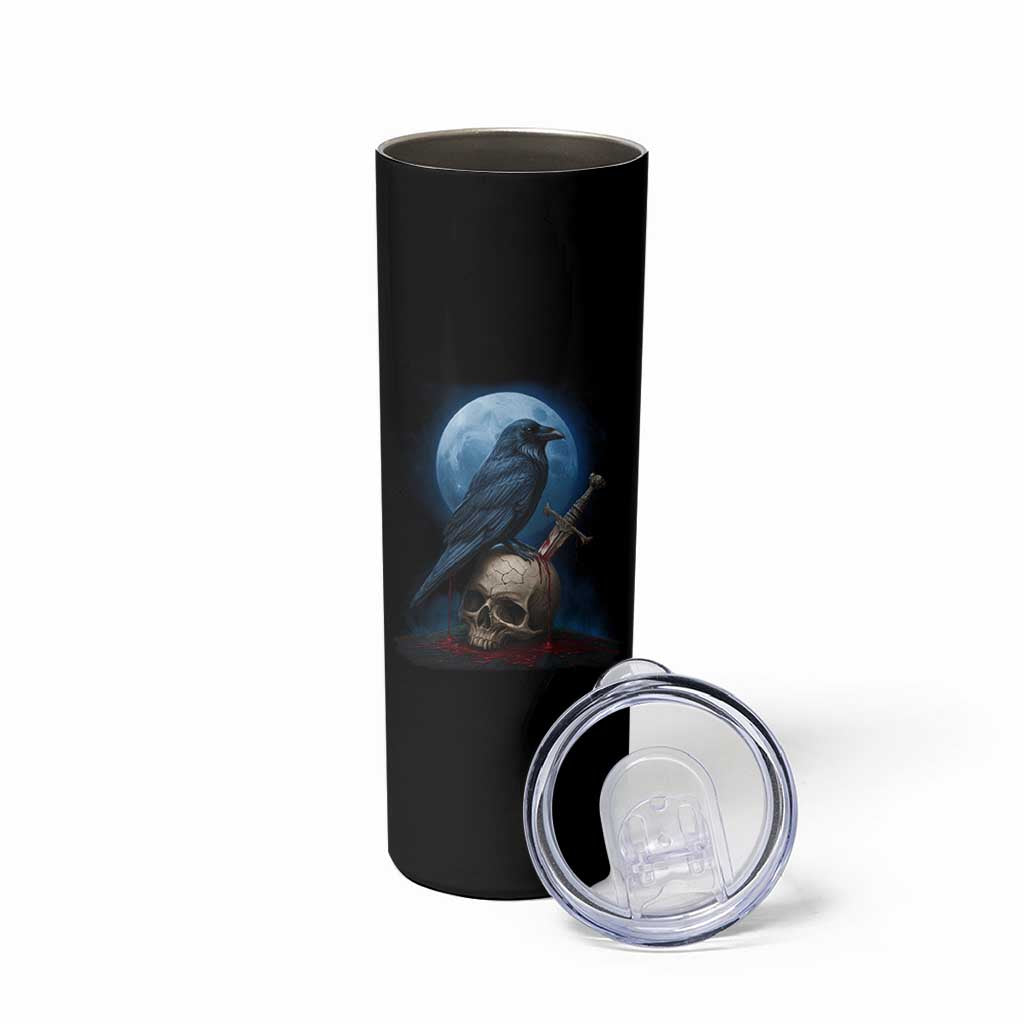Horror Raven On Skull Skinny Tumbler Full Moon Gothic Art