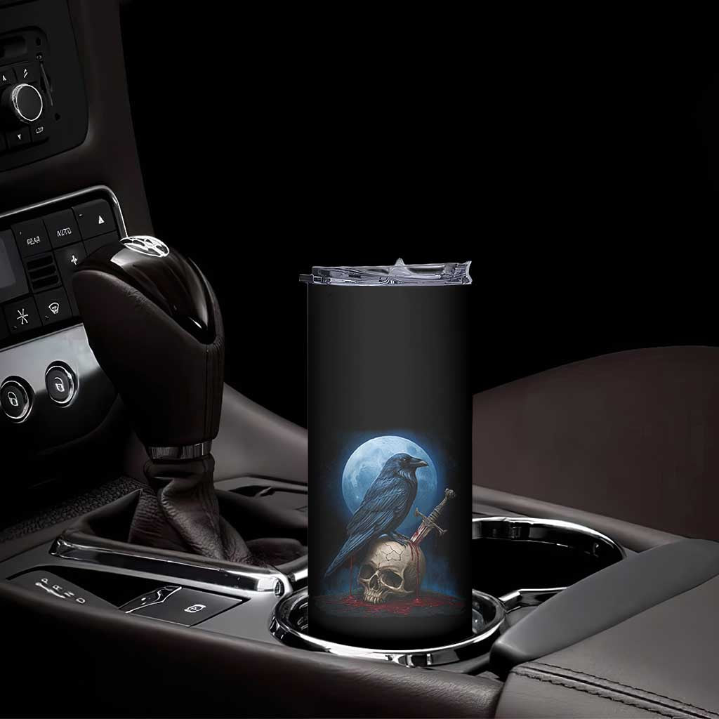 Horror Raven On Skull Skinny Tumbler Full Moon Gothic Art