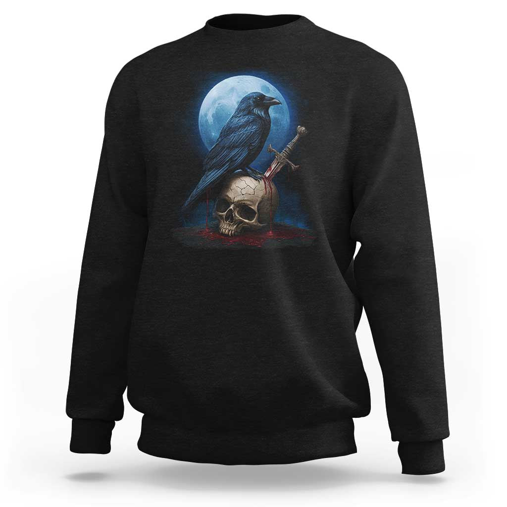 Horror Raven On Skull Sweatshirt Full Moon Gothic Art - Wonder Print Shop