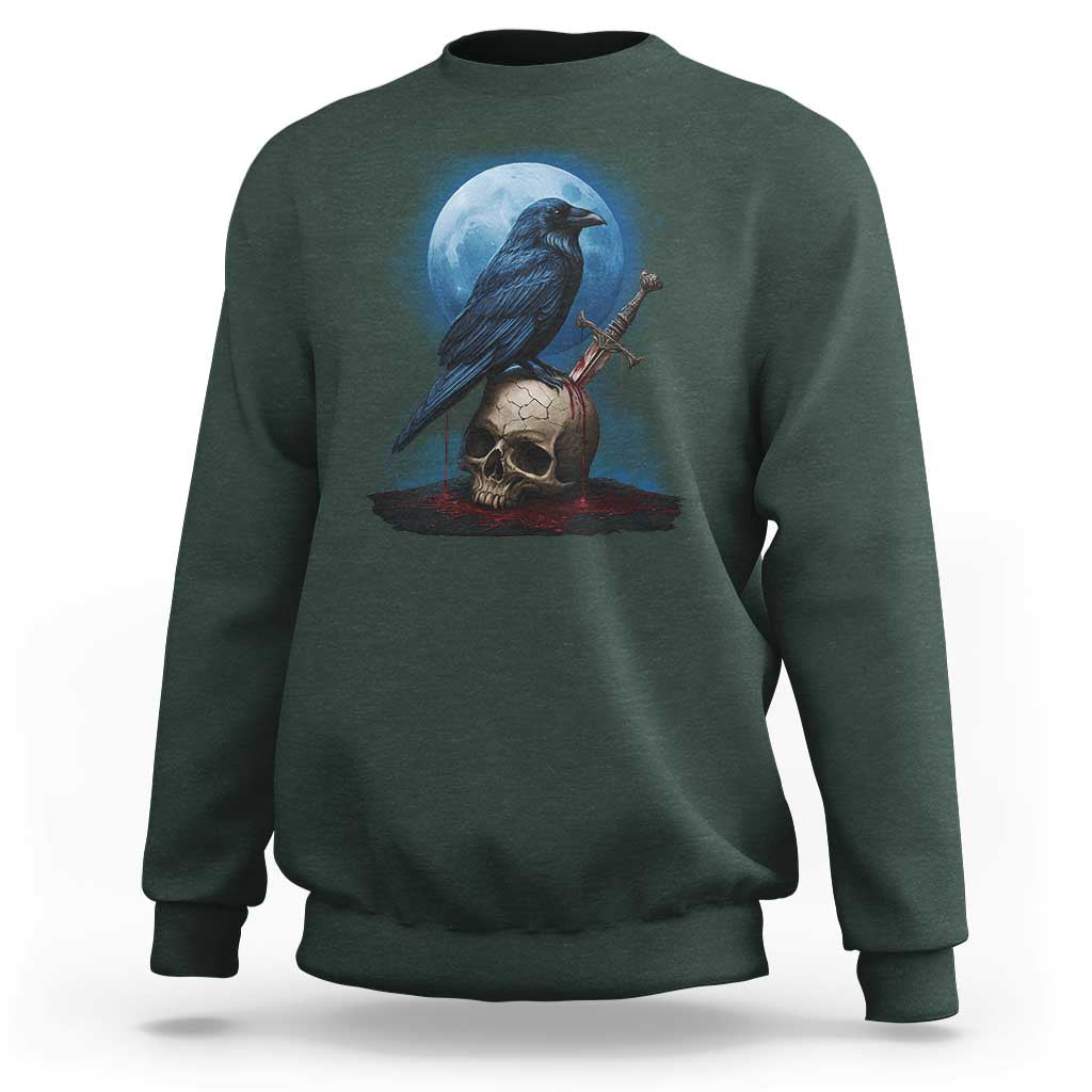 Horror Raven On Skull Sweatshirt Full Moon Gothic Art - Wonder Print Shop