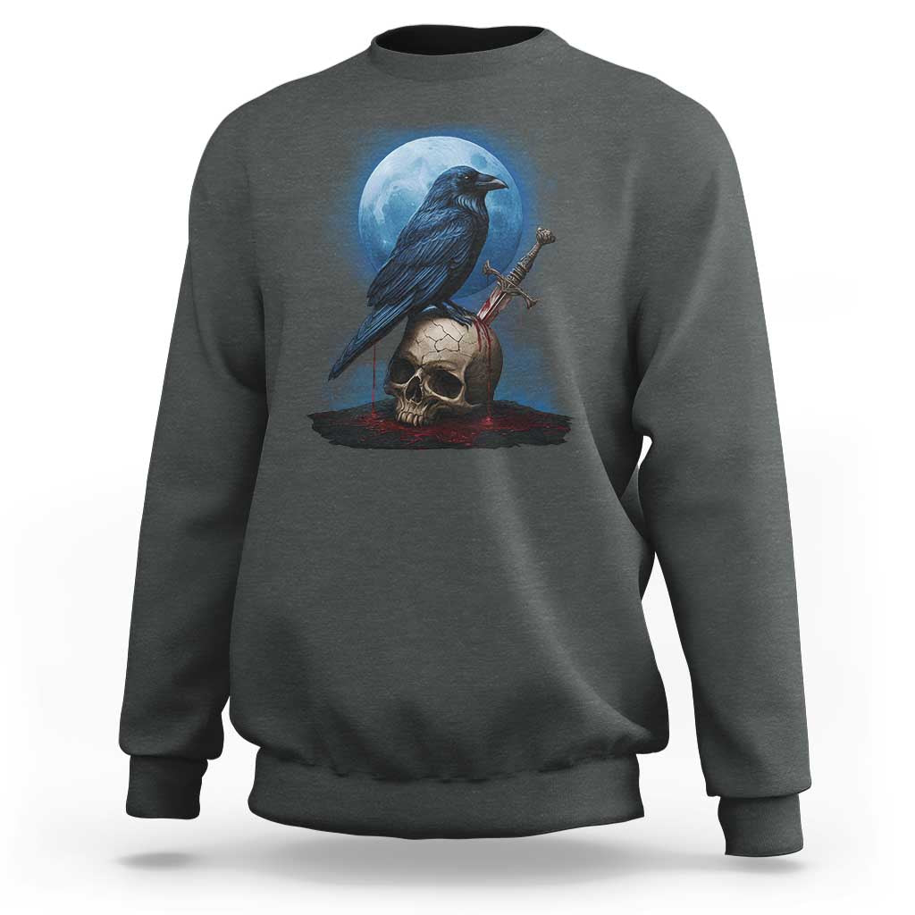 Horror Raven On Skull Sweatshirt Full Moon Gothic Art - Wonder Print Shop