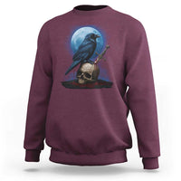 Horror Raven On Skull Sweatshirt Full Moon Gothic Art - Wonder Print Shop