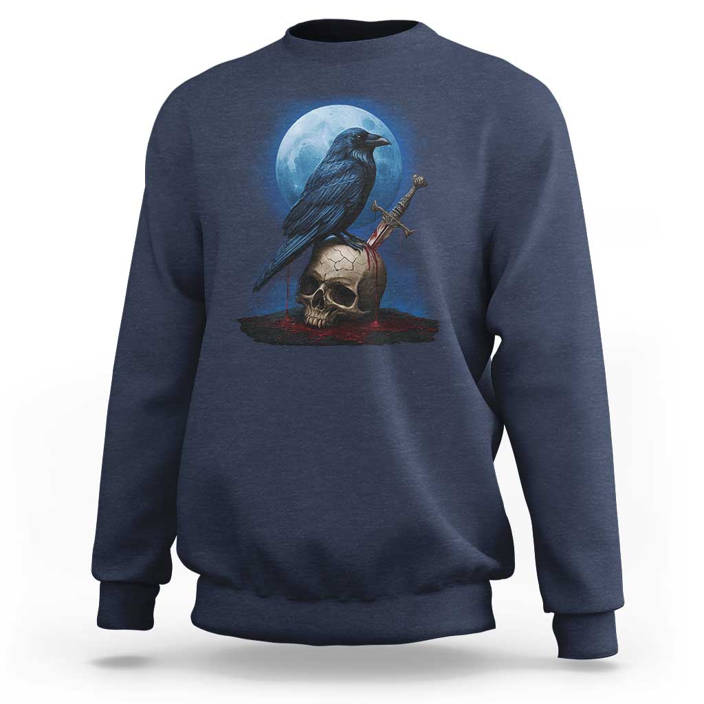 Horror Raven On Skull Sweatshirt Full Moon Gothic Art - Wonder Print Shop