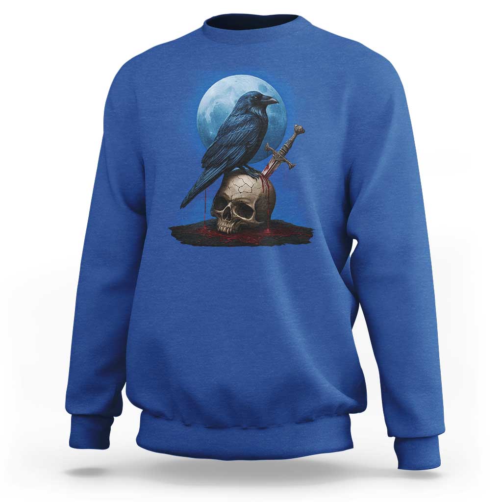 Horror Raven On Skull Sweatshirt Full Moon Gothic Art - Wonder Print Shop