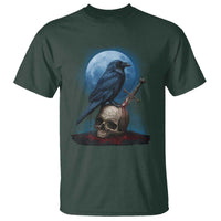 Horror Raven On Skull T Shirt Full Moon Gothic Art - Wonder Print Shop