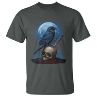 Horror Raven On Skull T Shirt Full Moon Gothic Art - Wonder Print Shop