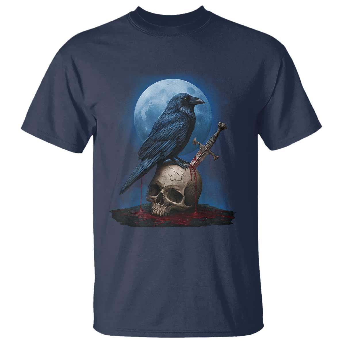 Horror Raven On Skull T Shirt Full Moon Gothic Art - Wonder Print Shop