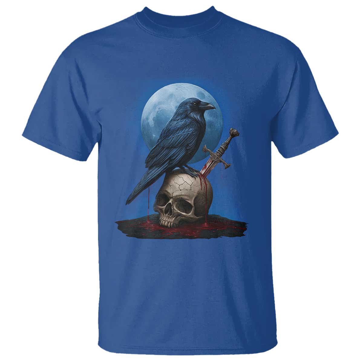 Horror Raven On Skull T Shirt Full Moon Gothic Art - Wonder Print Shop