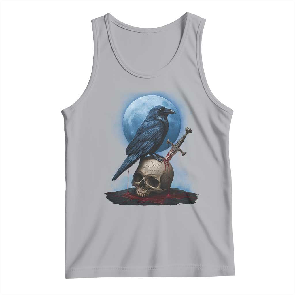 Horror Raven On Skull Tank Top Full Moon Gothic Art - Wonder Print Shop