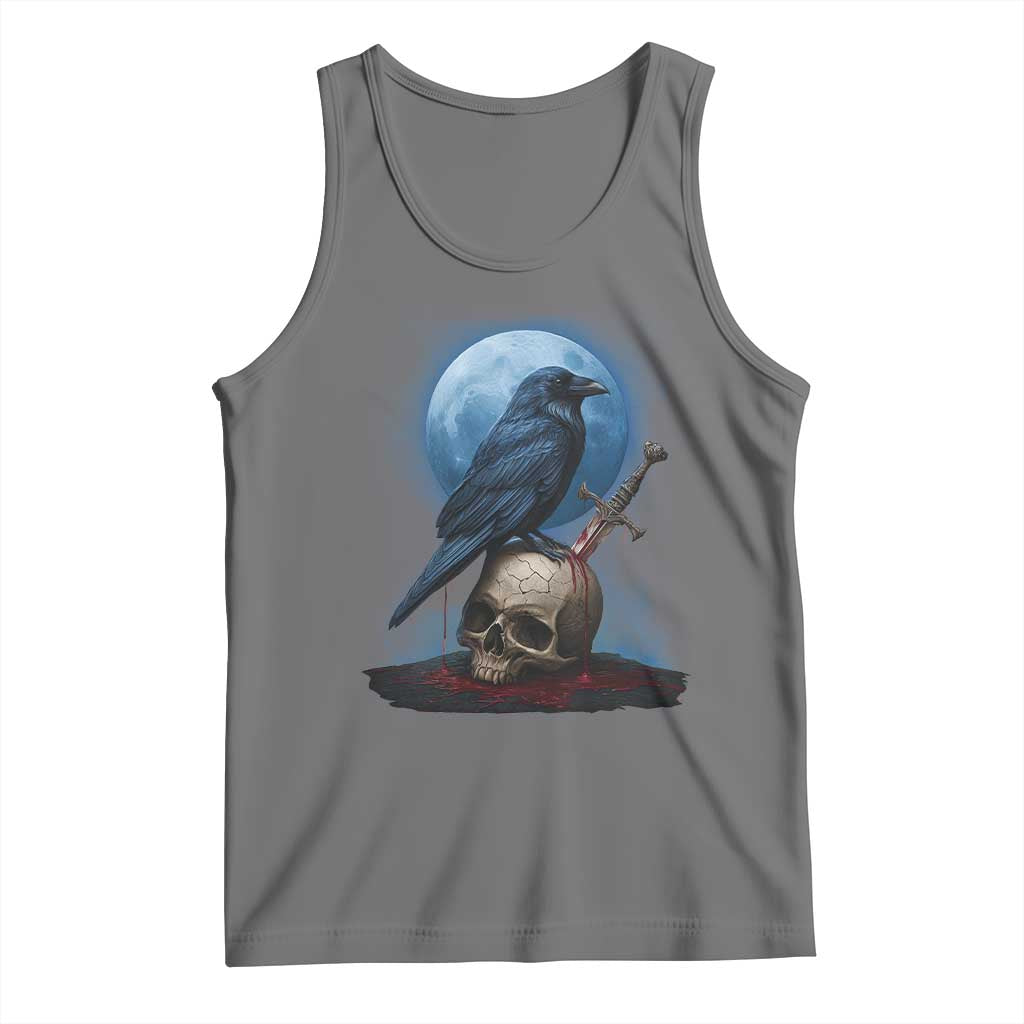 Horror Raven On Skull Tank Top Full Moon Gothic Art - Wonder Print Shop