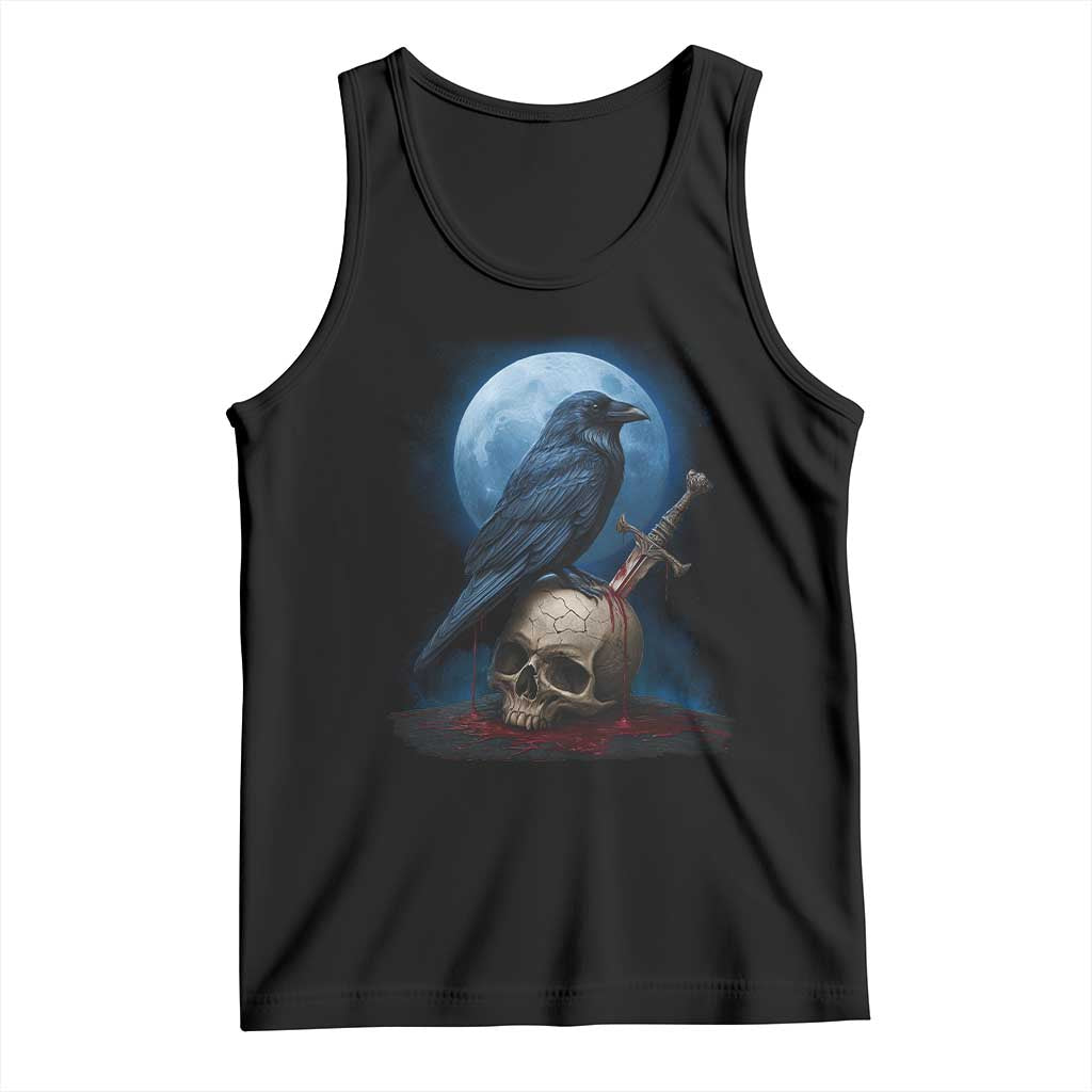 Horror Raven On Skull Tank Top Full Moon Gothic Art - Wonder Print Shop