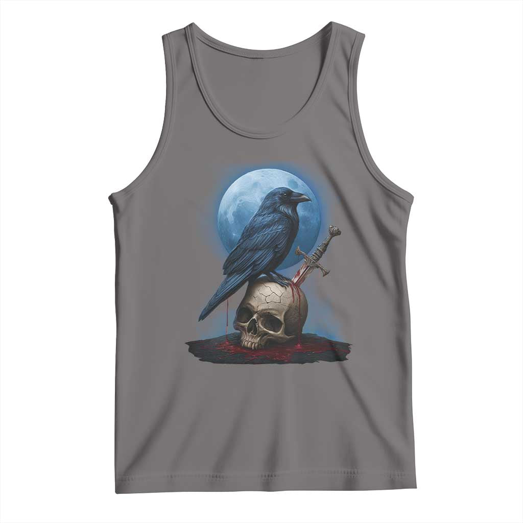 Horror Raven On Skull Tank Top Full Moon Gothic Art - Wonder Print Shop