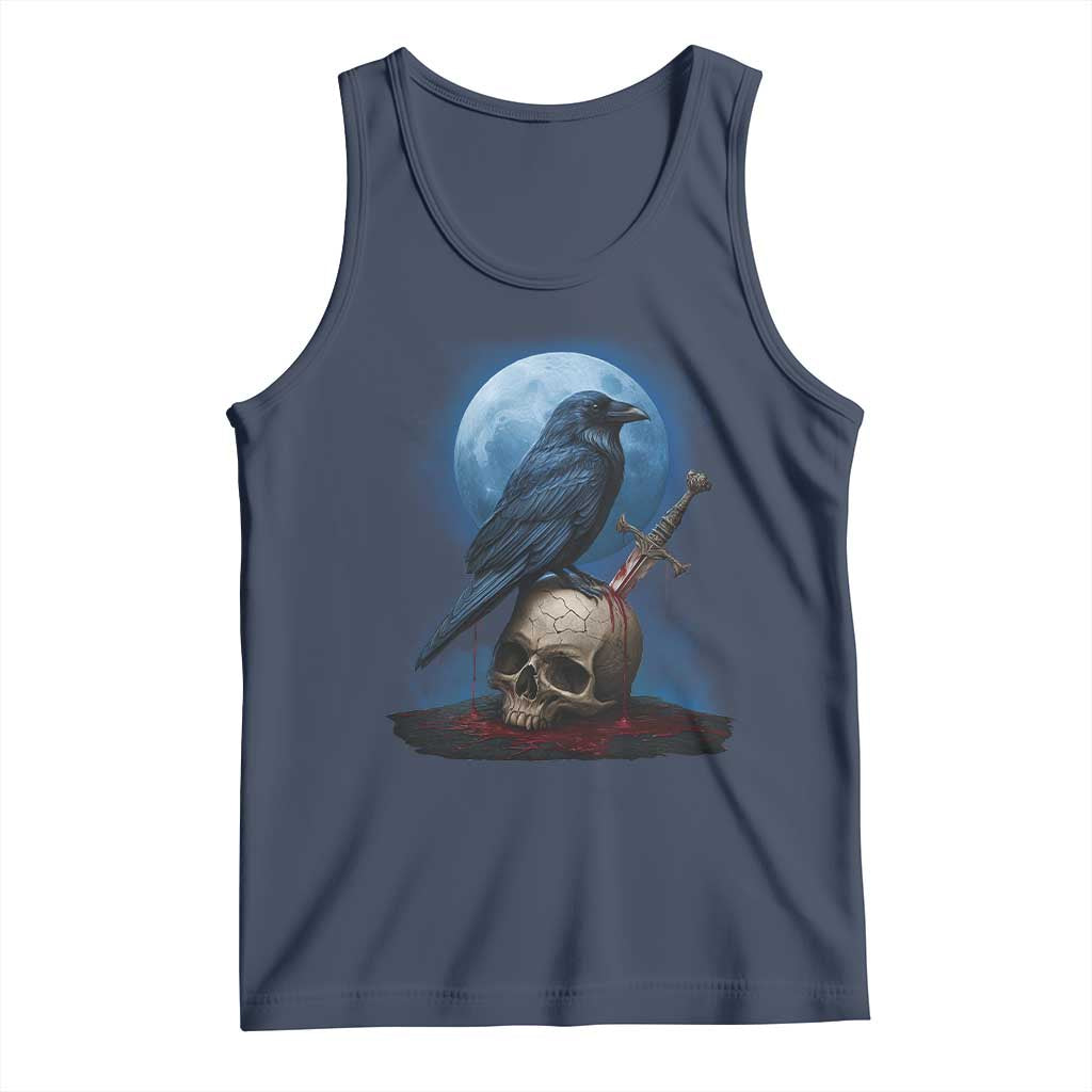 Horror Raven On Skull Tank Top Full Moon Gothic Art - Wonder Print Shop