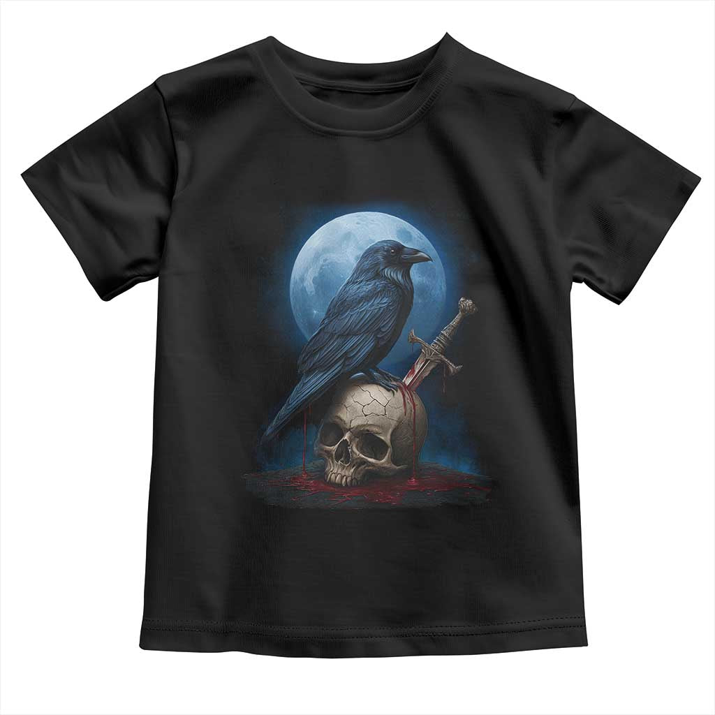 Horror Raven On Skull Toddler T Shirt Full Moon Gothic Art - Wonder Print Shop