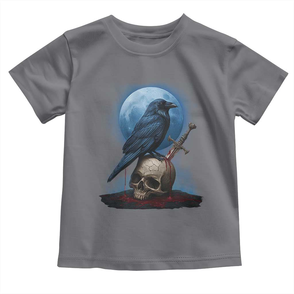Horror Raven On Skull Toddler T Shirt Full Moon Gothic Art - Wonder Print Shop