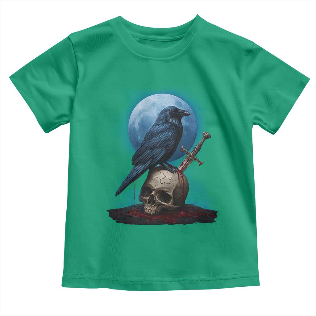 Horror Raven On Skull Toddler T Shirt Full Moon Gothic Art - Wonder Print Shop