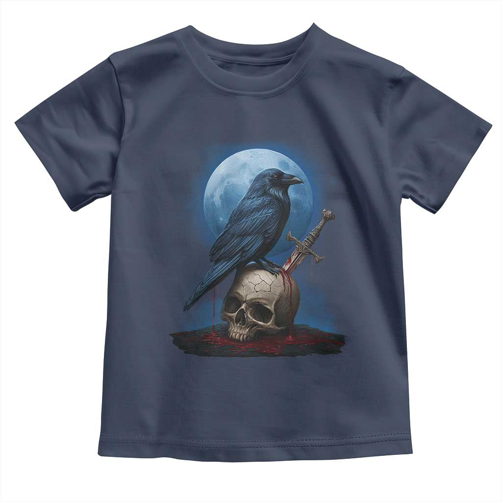 Horror Raven On Skull Toddler T Shirt Full Moon Gothic Art - Wonder Print Shop