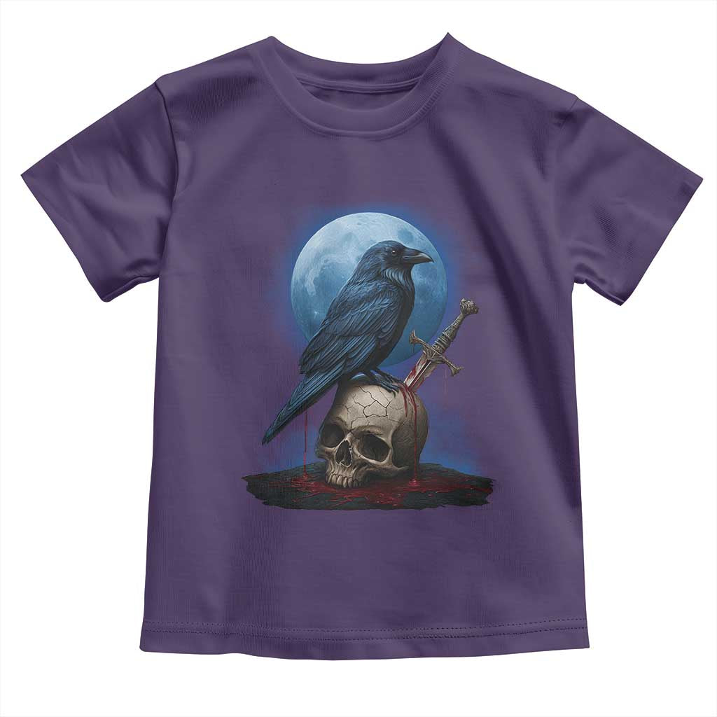 Horror Raven On Skull Toddler T Shirt Full Moon Gothic Art - Wonder Print Shop