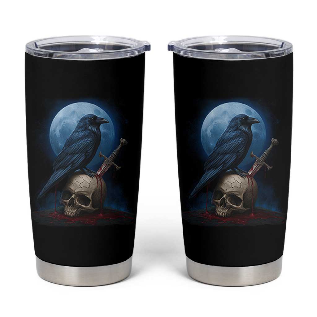Horror Raven On Skull Tumbler Cup Full Moon Gothic Art
