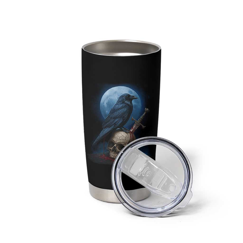 Horror Raven On Skull Tumbler Cup Full Moon Gothic Art