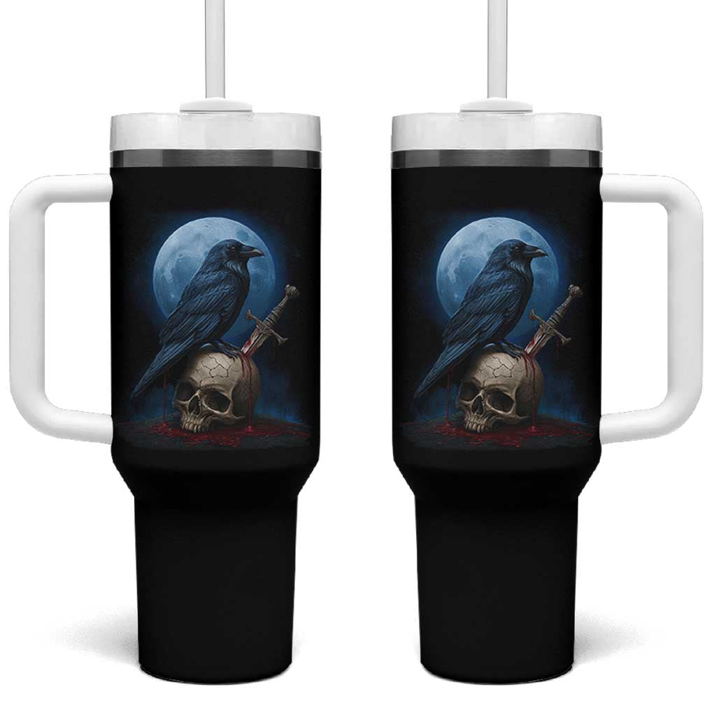Horror Raven On Skull Tumbler With Handle Full Moon Gothic Art