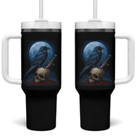Horror Raven On Skull Tumbler With Handle Full Moon Gothic Art