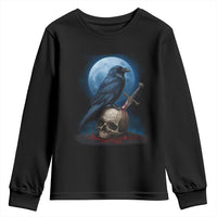Horror Raven On Skull Youth Sweatshirt Full Moon Gothic Art - Wonder Print Shop