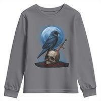 Horror Raven On Skull Youth Sweatshirt Full Moon Gothic Art - Wonder Print Shop