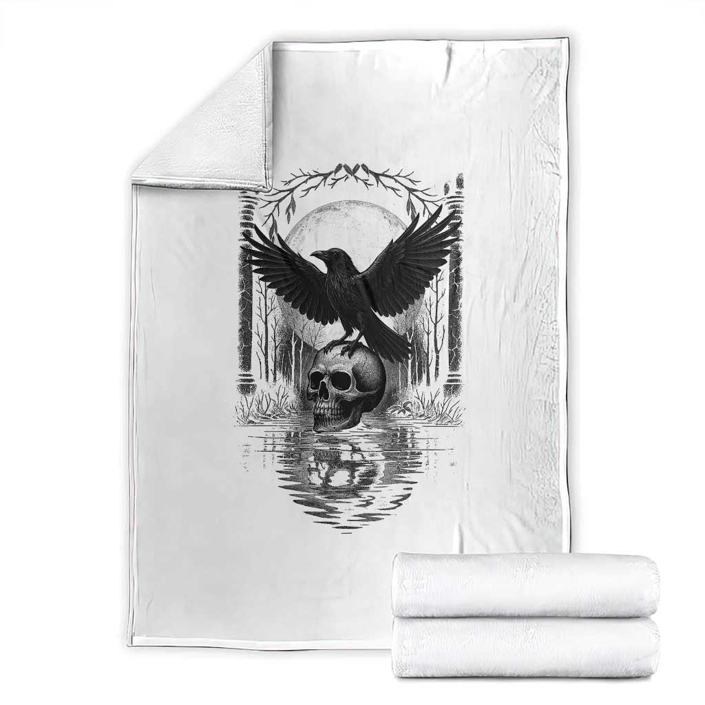 Gothic Raven On Skull With Full Moon Throw Blanket - Wonder Print Shop