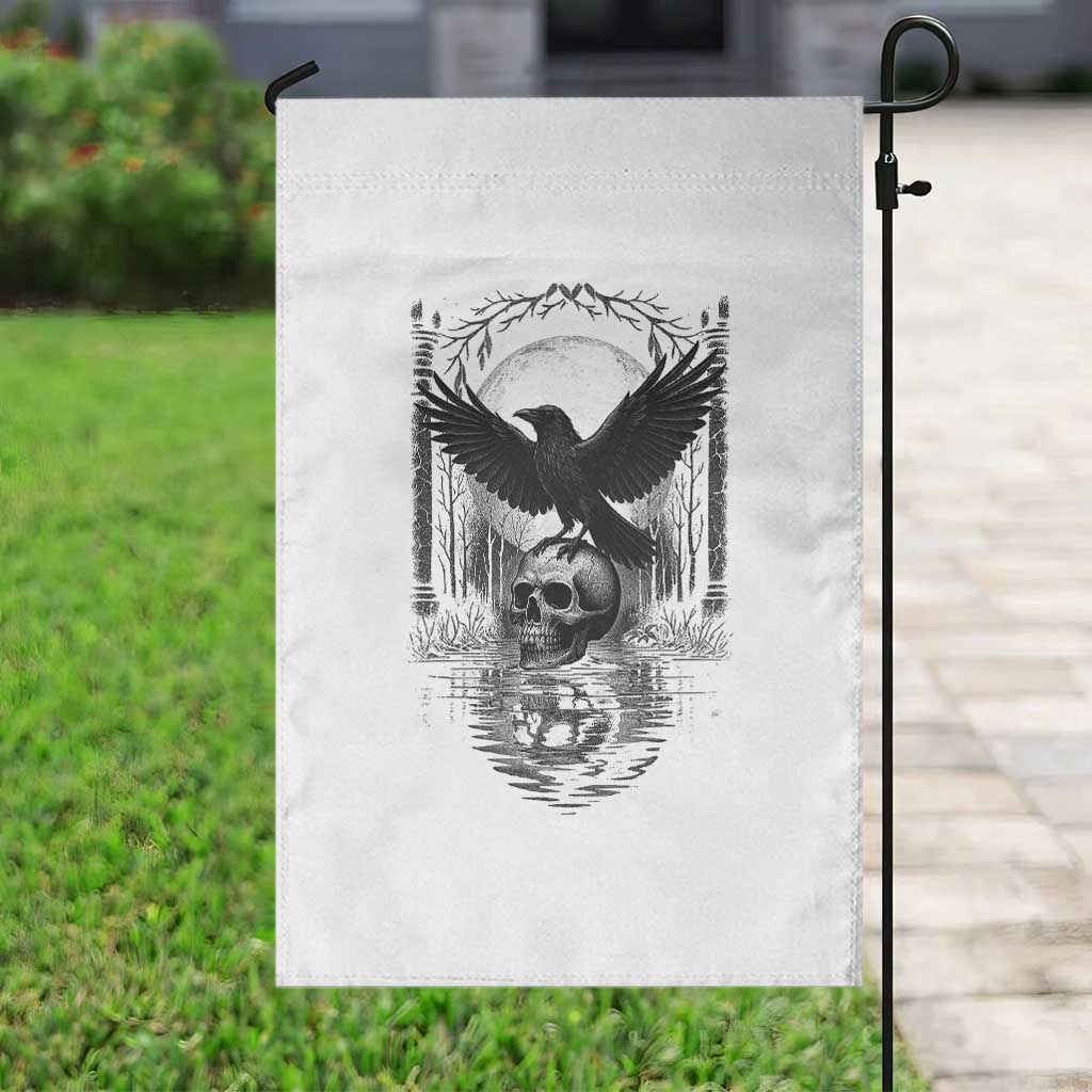 Gothic Raven On Skull With Full Moon Garden Flag - Wonder Print Shop