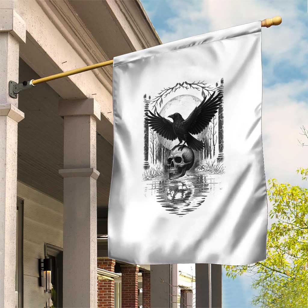 Gothic Raven On Skull With Full Moon Garden Flag - Wonder Print Shop