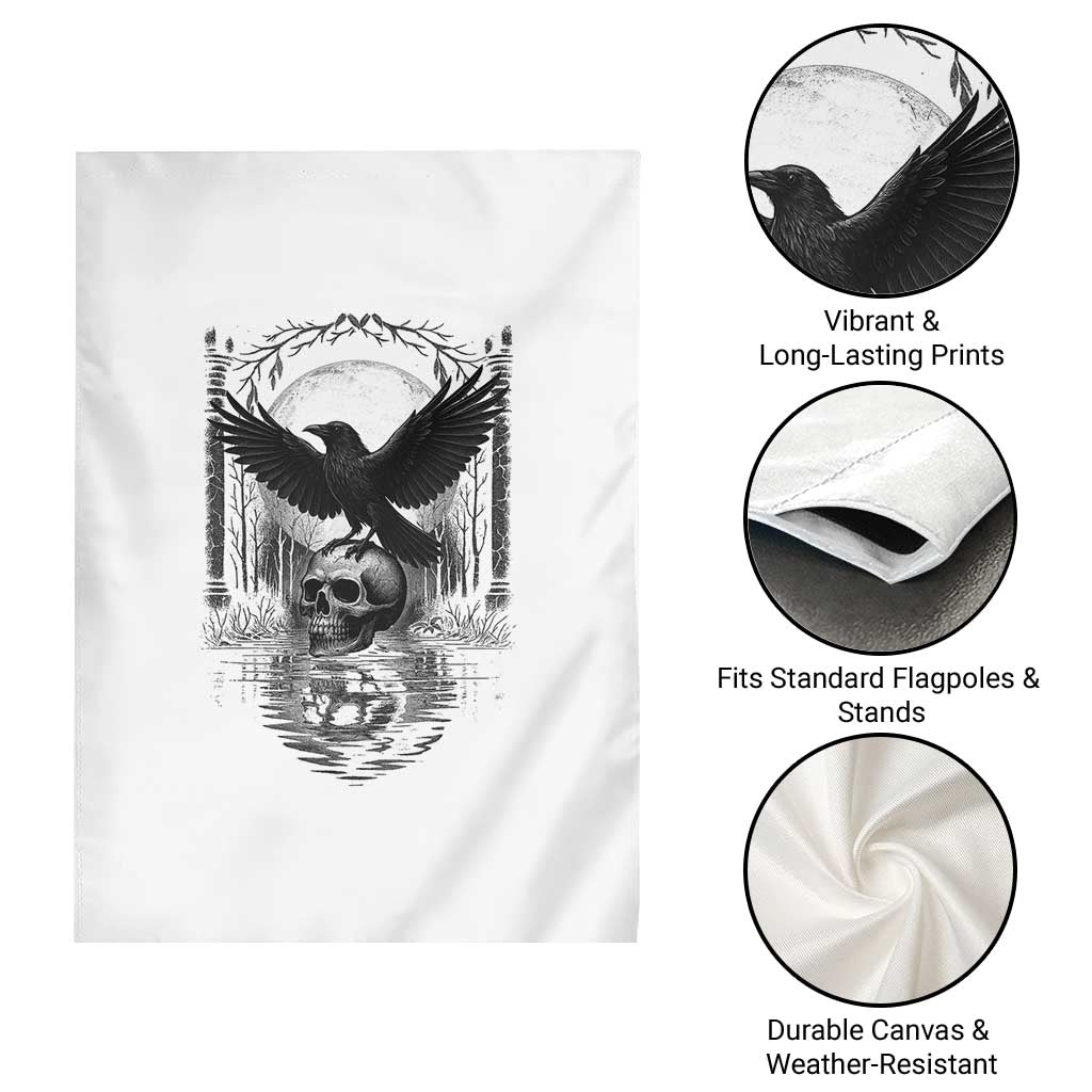 Gothic Raven On Skull With Full Moon Garden Flag - Wonder Print Shop