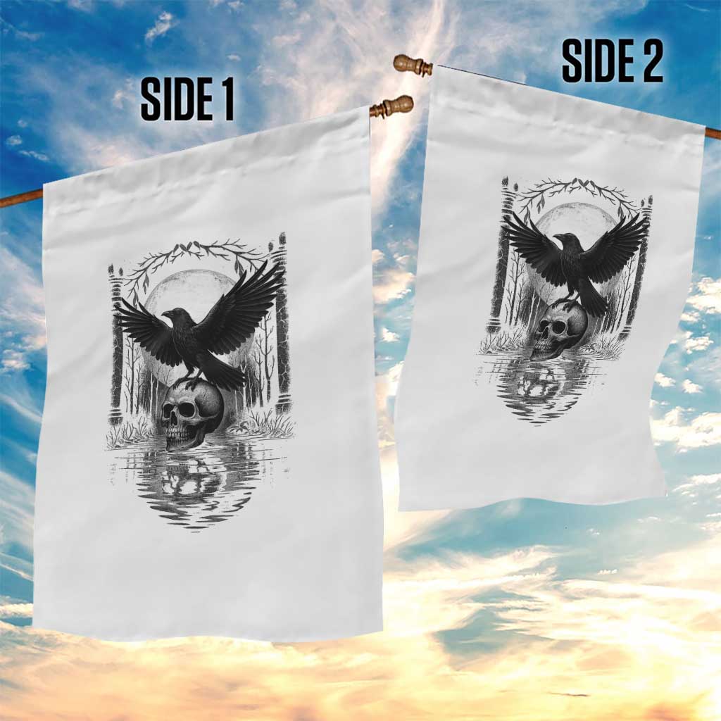Gothic Raven On Skull With Full Moon Garden Flag - Wonder Print Shop